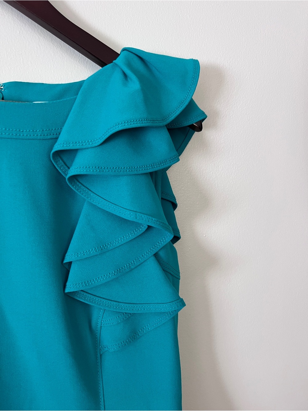 Calvin Klein Teal One-Shoulder Ruffle Sheath Dress - Picture 2 of 4